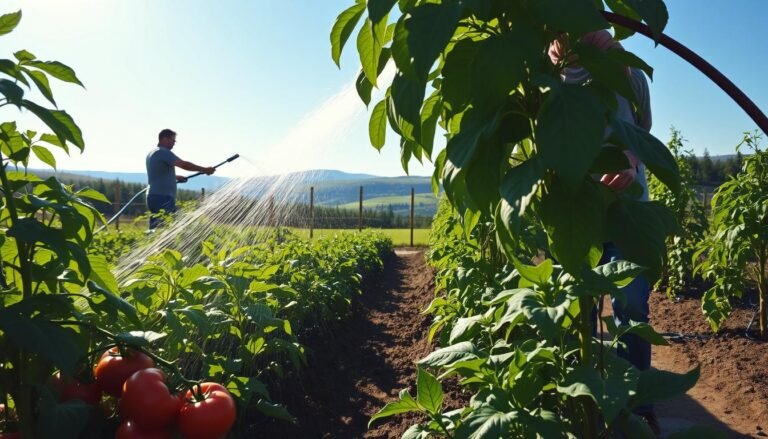 Watering vegetable garden