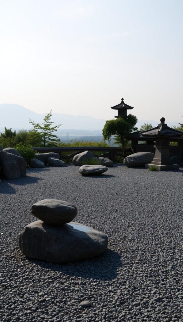 zen garden design with raked gravel and stones